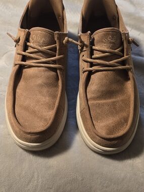 Skechers Womens Tan Suede Boat Shoes with White Sole